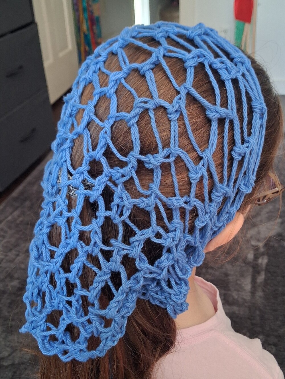 New Handmade Crocheted Head Scarf/Covering, Bandana Blue- One Size